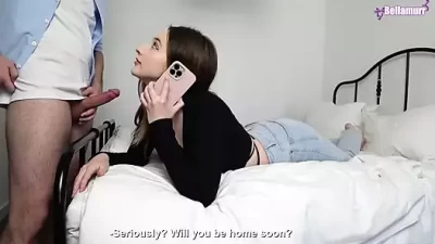 Sexy Brunette Cheats on Phone Call with Her Hubby!