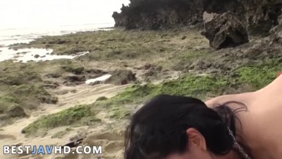 Asian Slut Sucks and Gets Creampied Outdoors