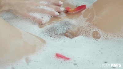Sexy Solo Tub Play with Big Double Dildo