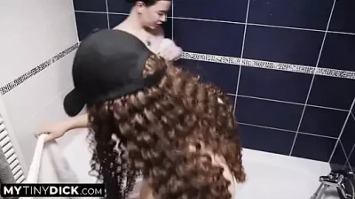 Steamy Shower Fun: Tiny Dick Gets Wet with Two Horny Girls