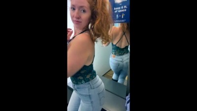 Redhead MILF Masturbates in old Navy Change Room