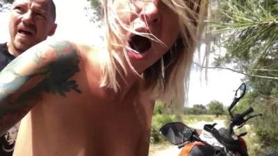 Best public flashing, sex, blowjob with cum swallow, naked on motorcycle