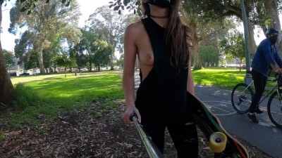 Teaser - Public Longboarding with my Breast out (and in Slomo)