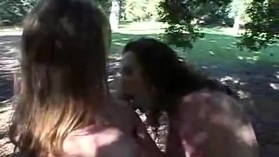 Little April Kisses her Lesbian Love Outdoors and Licks her