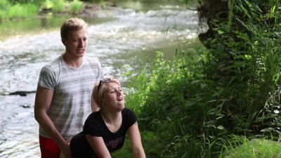 A slut Girl in Beautiful Nature has her Mouth Full of Sperm and is Happy / free
