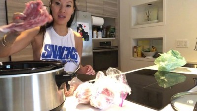 Asian Babe Topless Cooking and Masturbation