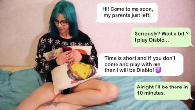 A nerdy girl invitations a classmate to his home while her parents were away.