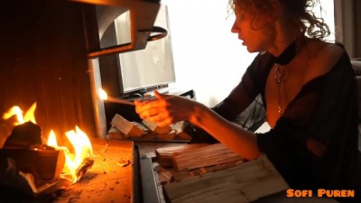 The nymph gets fucked by the fireplace