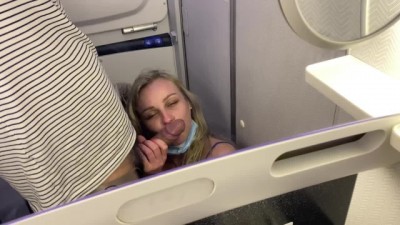 On the airplane,i follow my husband on the toilet to get fuck & he cum in my mouth before take off!