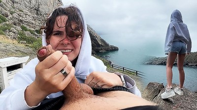 Public blowjob in nature in the mountains