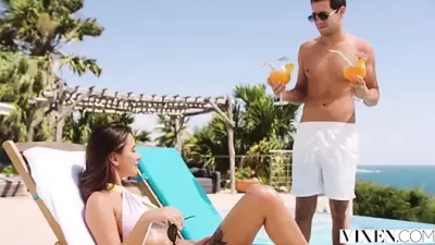 Stunning Brunette's Wild Vacation Threesome Fantasy