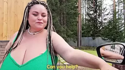 Busty Neighbor's Steamy Car Jerk-Off Session